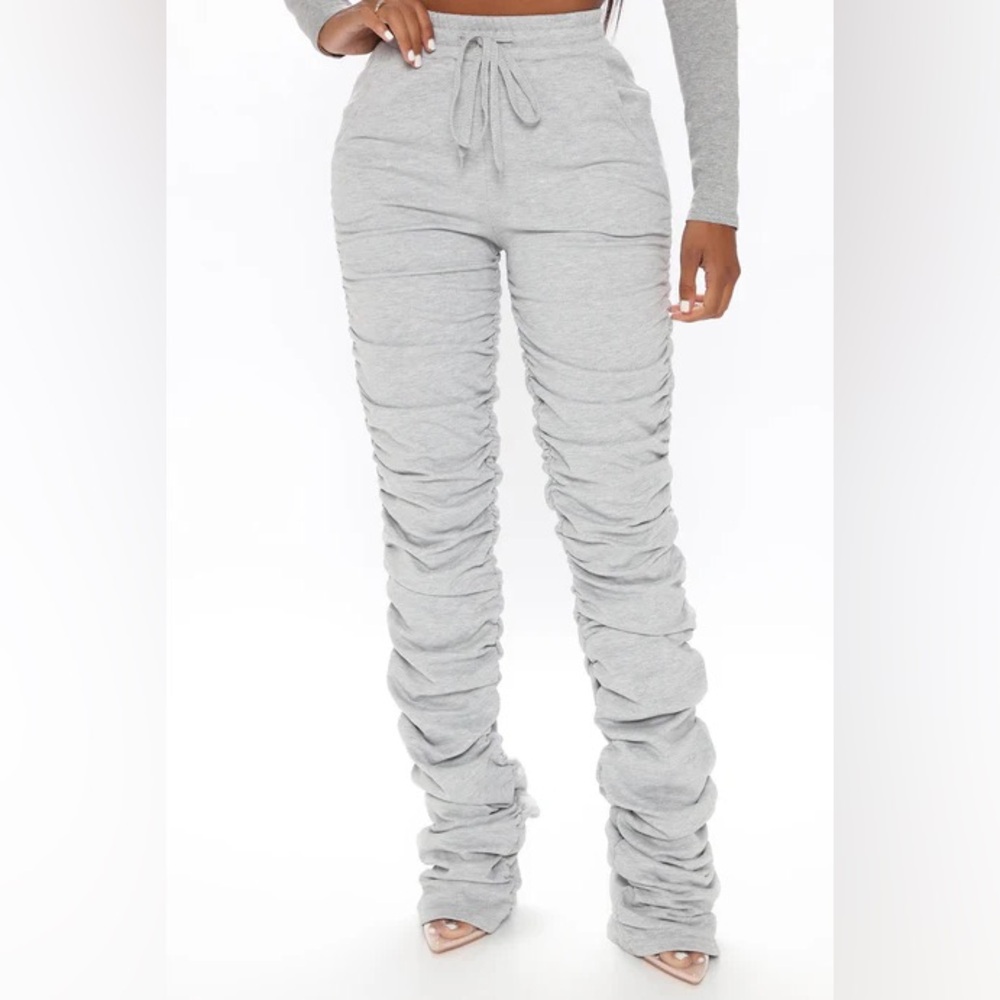 Gray Stacked Ruched Pants